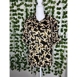 Zara Black Tan Regular Fit Floral Short Sleeves Hawaiian Shirt Size Small